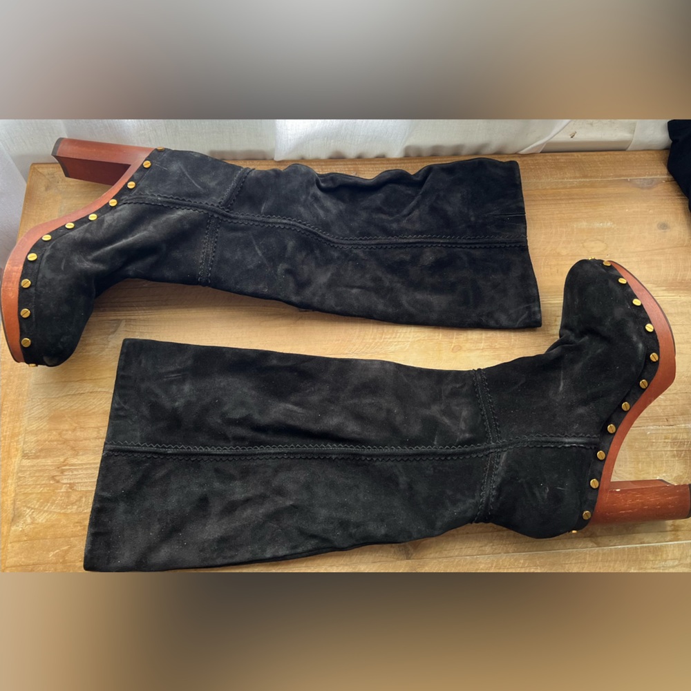 Veronica Beard Glendale Suede Clog Knee Boots in Black Size 7.5 New - Picture 7 of 9